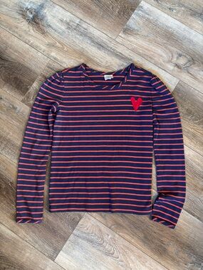 Hanna Andersson Navy & Red Striped Long Sleeve Top with Heart patch size 10